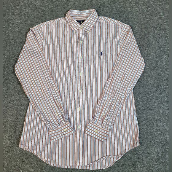 Polo Ralph Lauren Other - Polo Ralph Lauren Shirt Mens Size M Orange Blue Stripe Slim Fit LS Button Down
